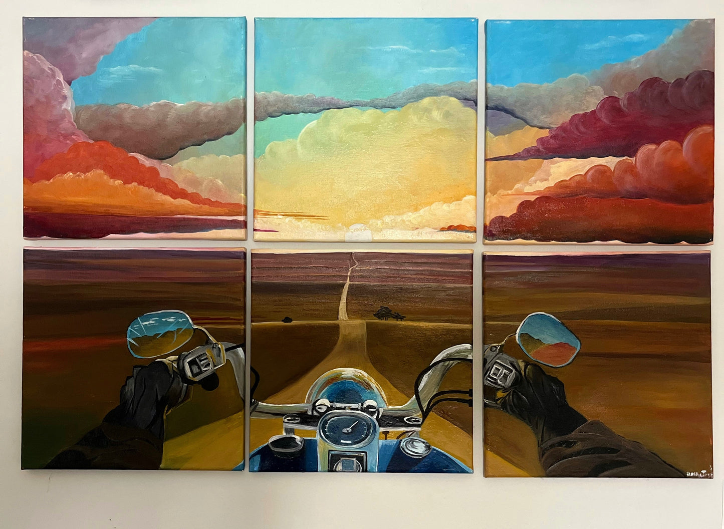 “JOURNEY” - Motorcycle Sunset Fine Art Oil Painting
