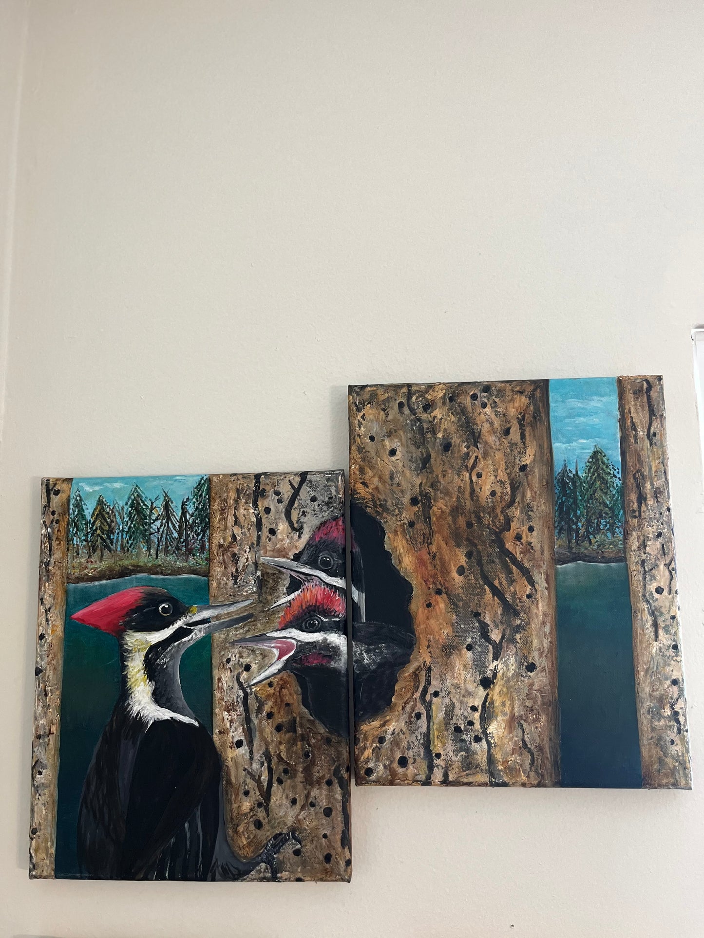 “TIMBER TALK” - Woodpeckers Fine Art Oil Painting