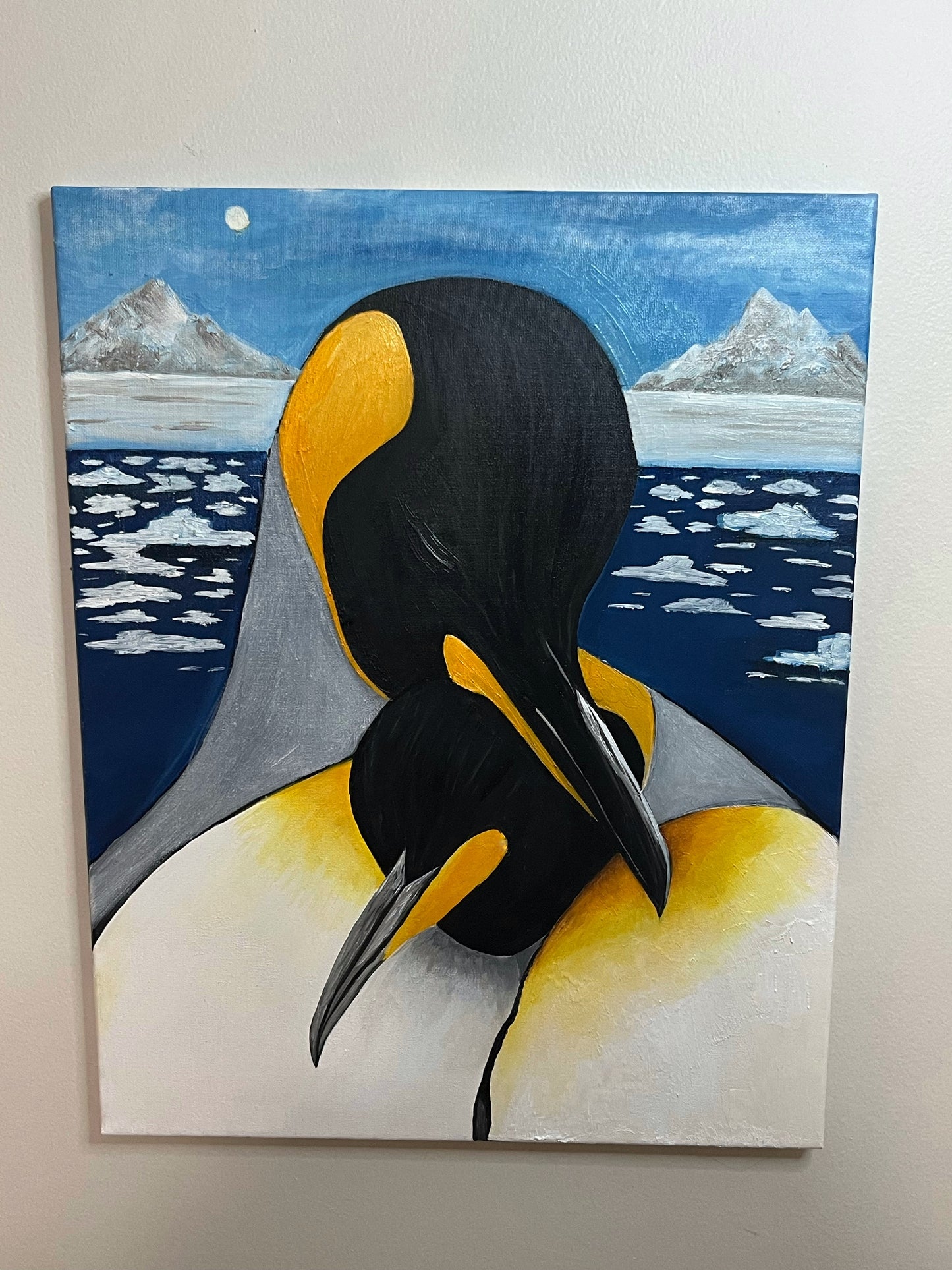 “COLD EMBRACE” - King Penguin Fine Art Oil Painting