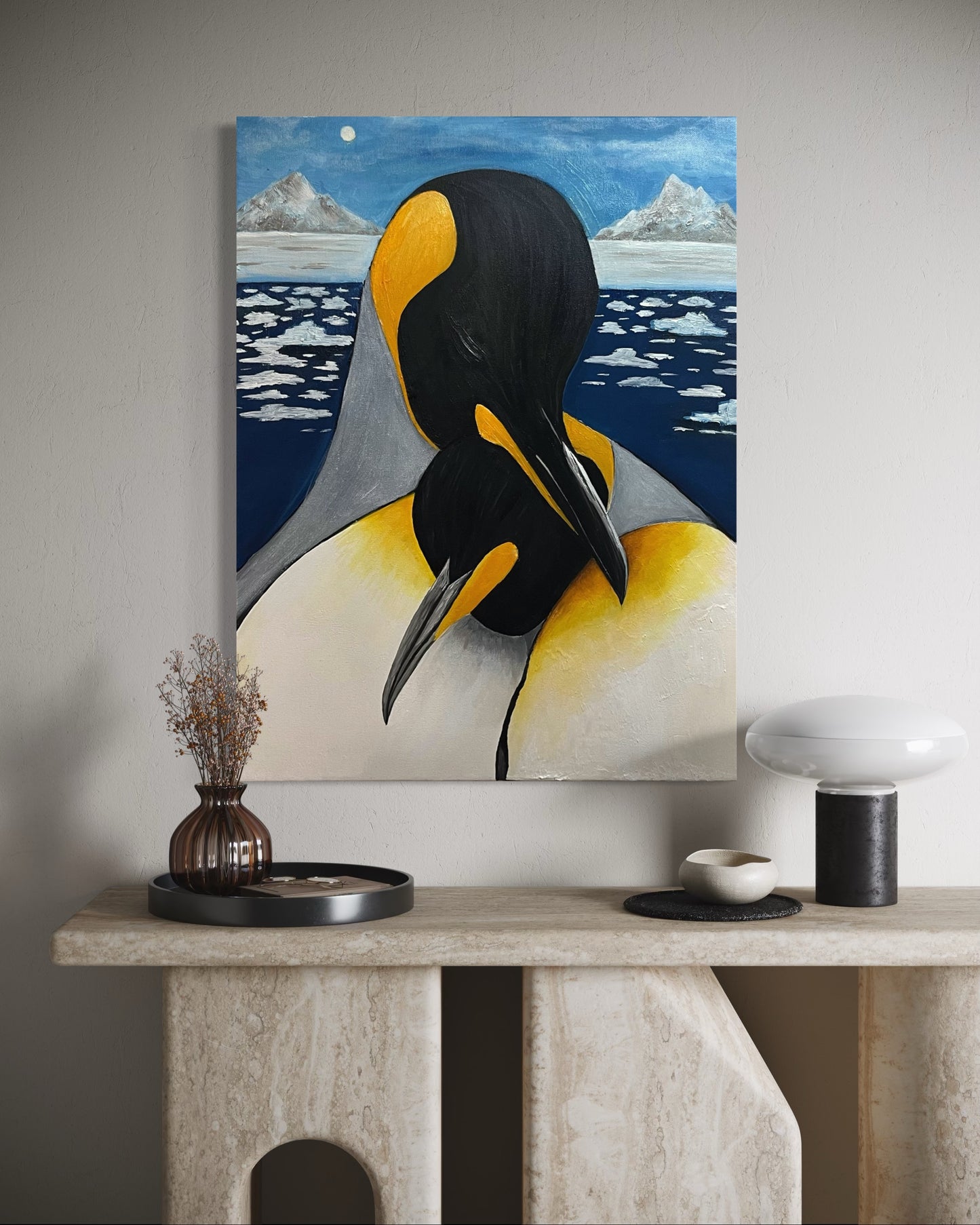 “COLD EMBRACE” - King Penguin Fine Art Oil Painting