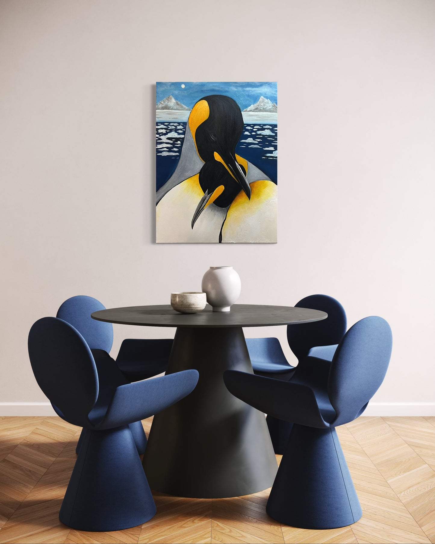 “COLD EMBRACE” - King Penguin Fine Art Oil Painting