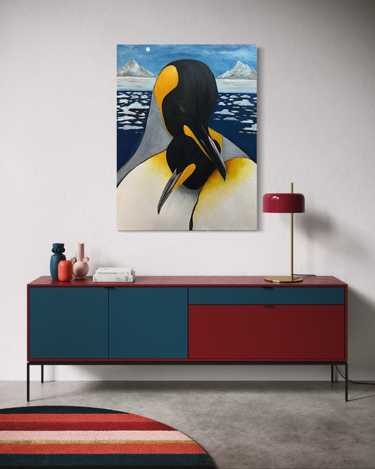 “COLD EMBRACE” - King Penguin Fine Art Oil Painting