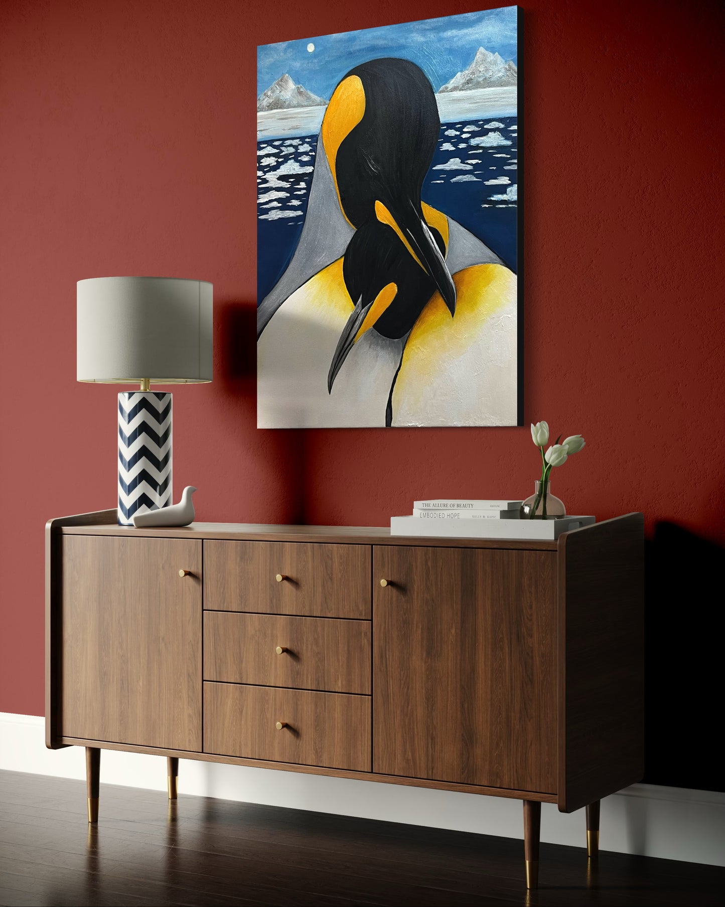 “COLD EMBRACE” - King Penguin Fine Art Oil Painting