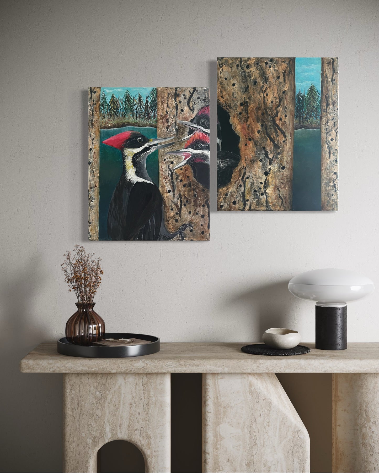 “TIMBER TALK” - Woodpeckers Fine Art Oil Painting