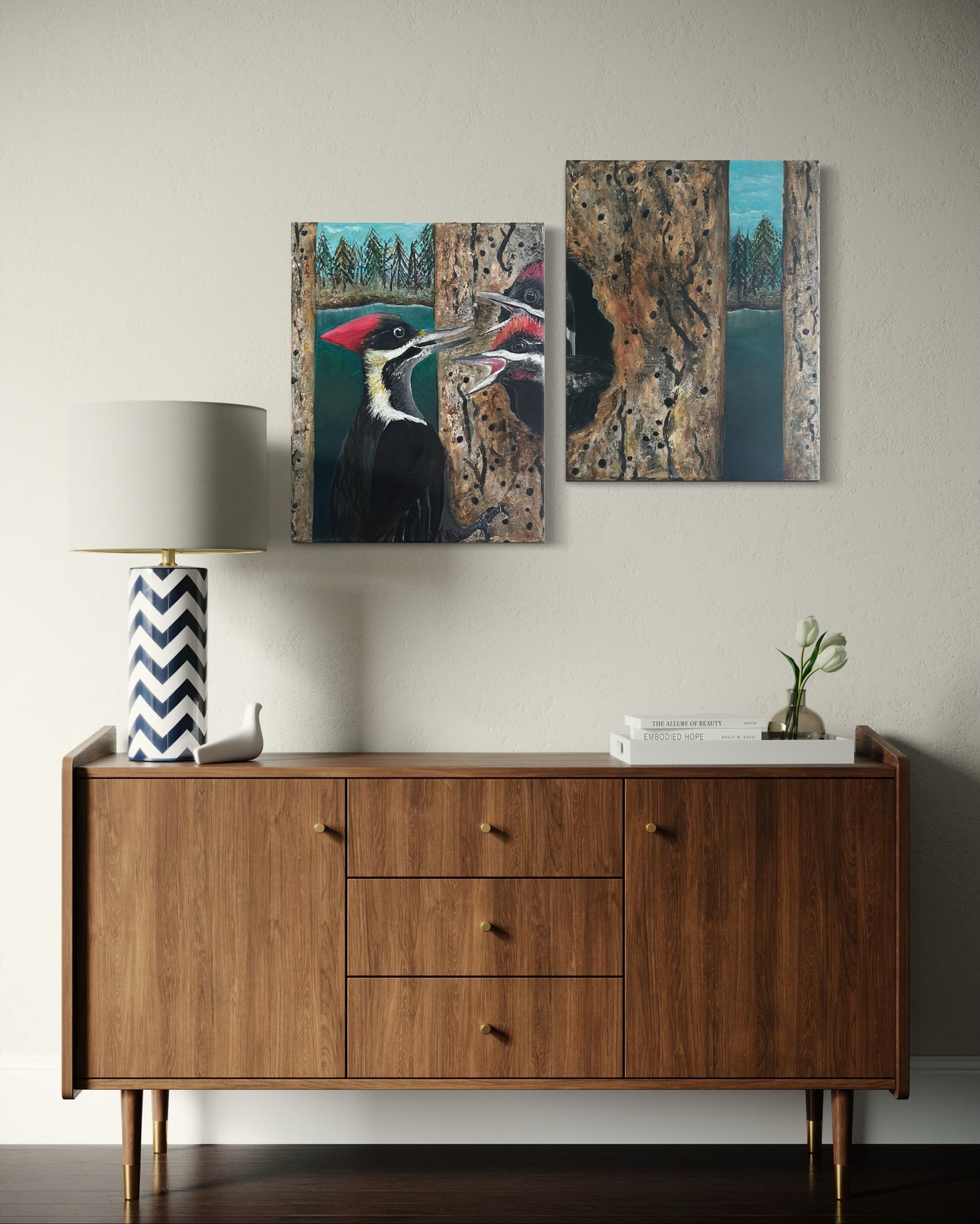 “TIMBER TALK” - Woodpeckers Fine Art Oil Painting