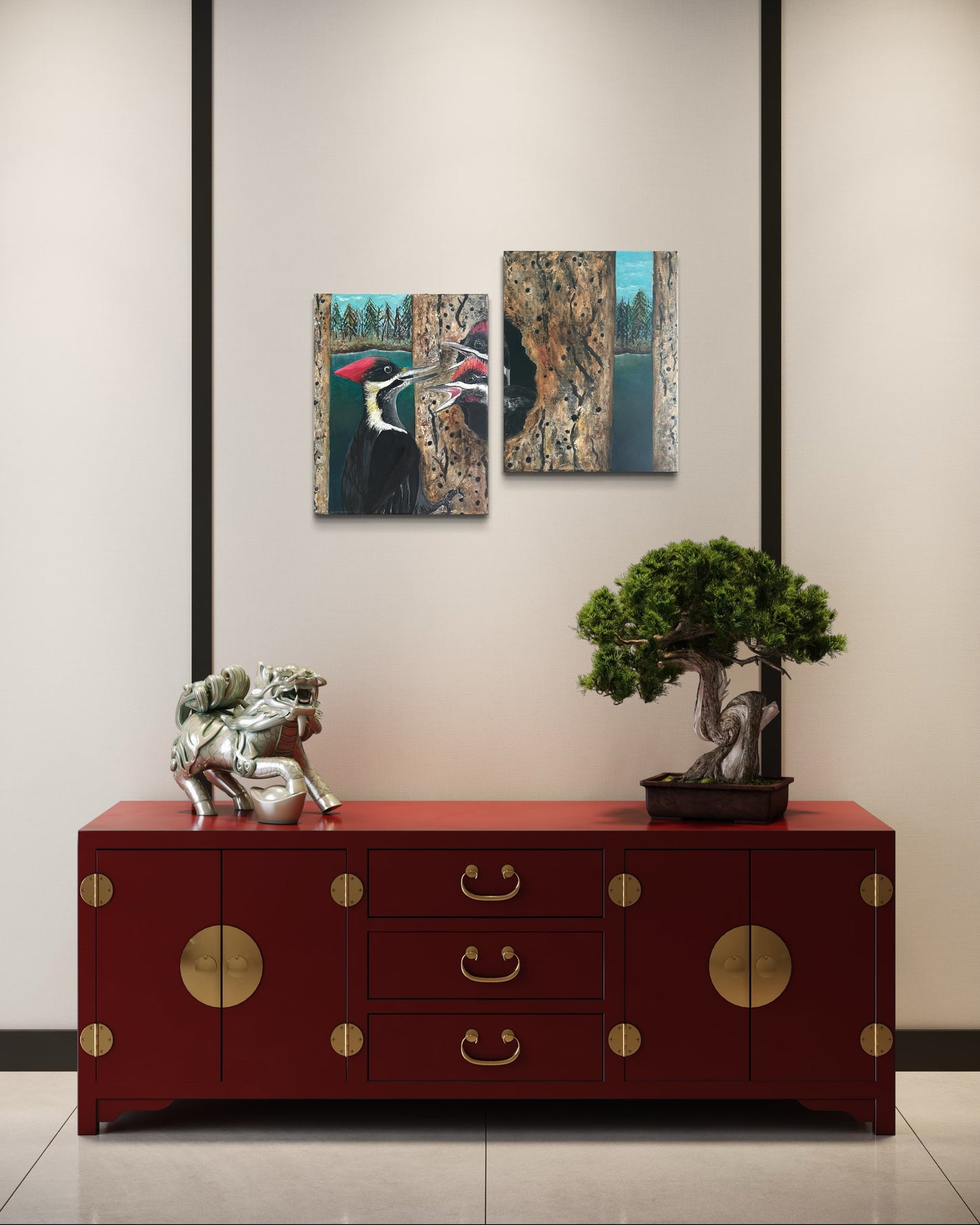 “TIMBER TALK” - Woodpeckers Fine Art Oil Painting